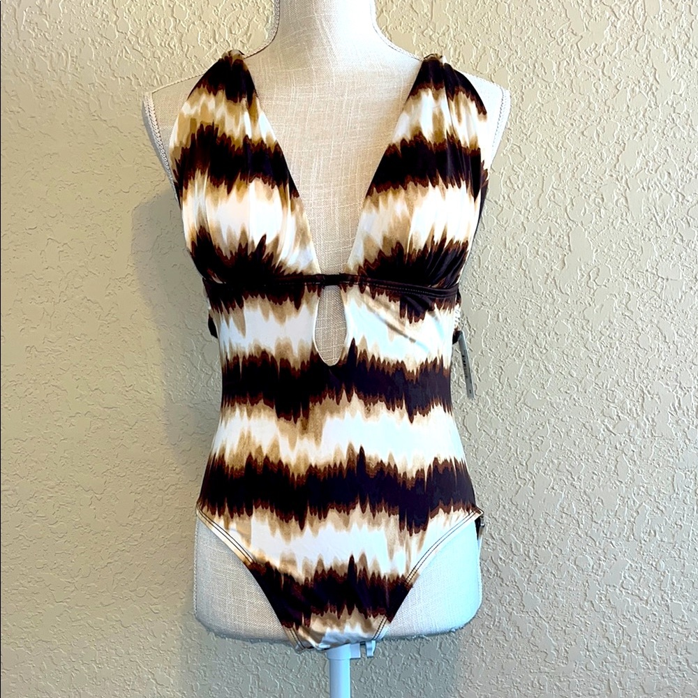 🌴 a.n.a. A New Approach Brown and Cream Patterned Swimsuit NWT